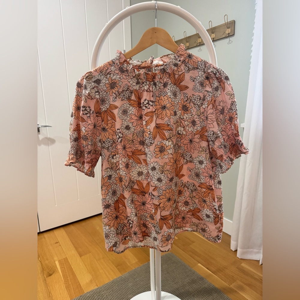 J. Crew Linen Floral Blouse in Pink and Orange